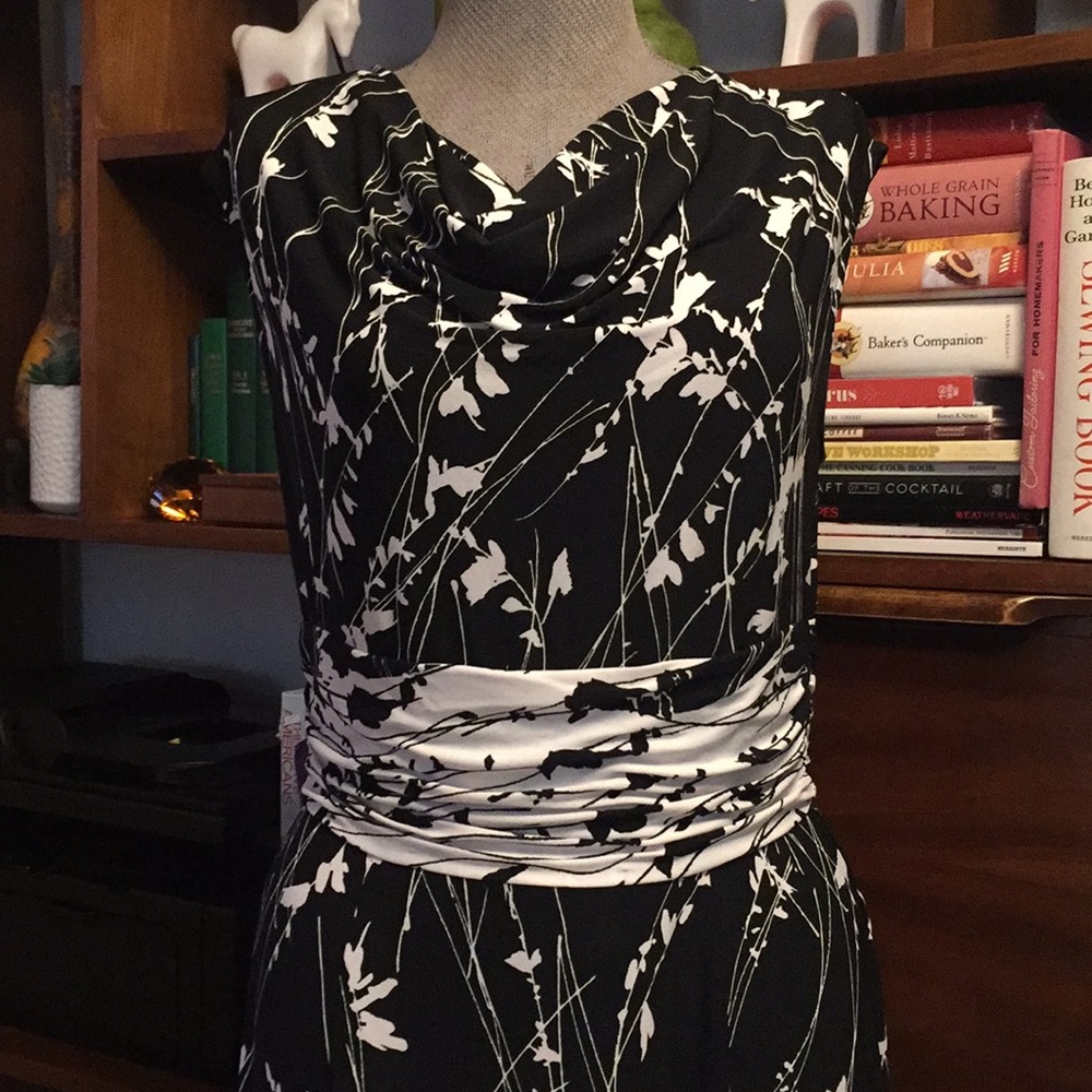 Adrianna Papell Black White Floral Dress Sz 12